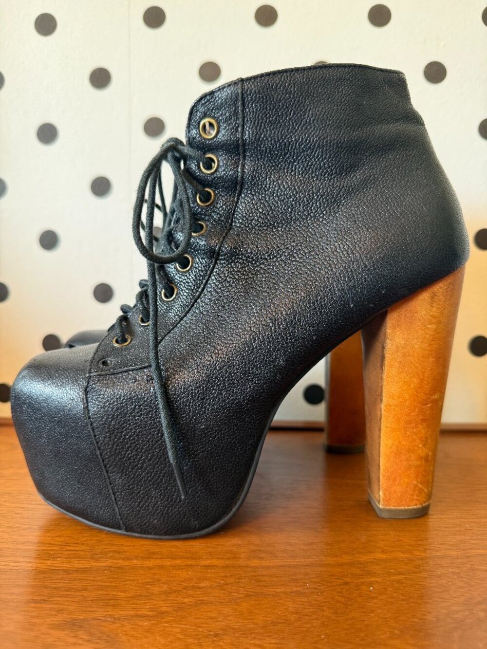 Jeffrey Campbell Lita Havana Last Leather Platform Lace Up Boots Size 6